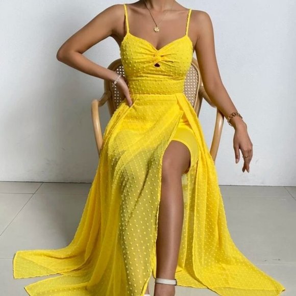 YELLOW Swiss Dot Cami Maxi Dress - Picture 7 of 9